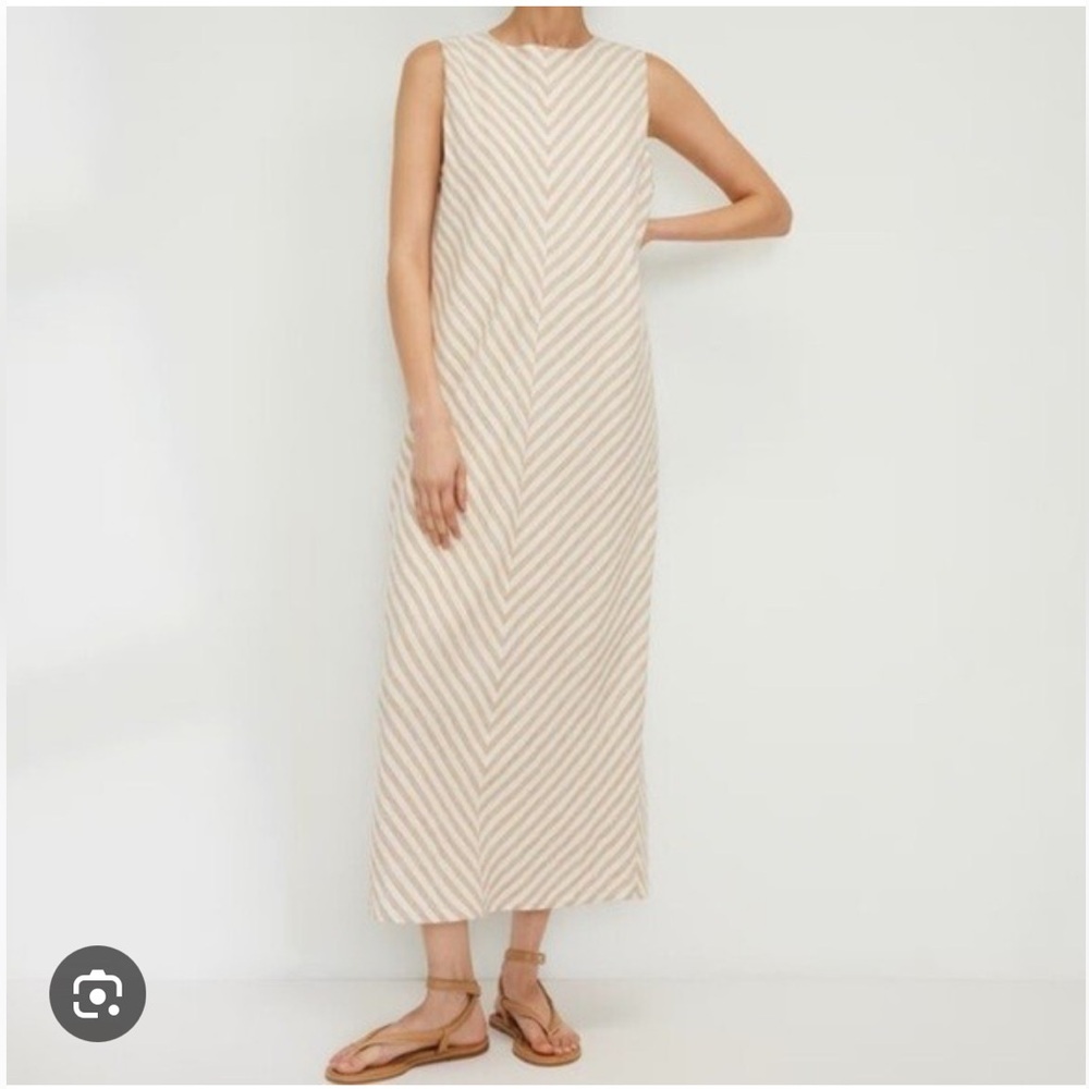Everlane linen lined bias dress striped